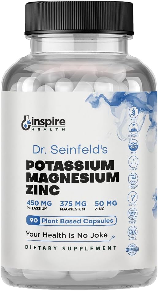 Suplementos de Potasio de Magnesio w/Zinc - 90 cápsulas - Zinc de Potasio de Magnesio para Salud Vascular – Alta Absorción Suplemento Vegan para Cánceres Legislativos