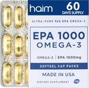 HAIM EPA1000 – Suplemento de aceite de pescado de alta potencia de EPA – 1.100 mg Omega-3 para el corazón, cerebro y salud conjunta – Softgeles de grado farmacéutico – Puro, cápsulas de Burpless – 60 Softgels – Hecho en EE.UU.