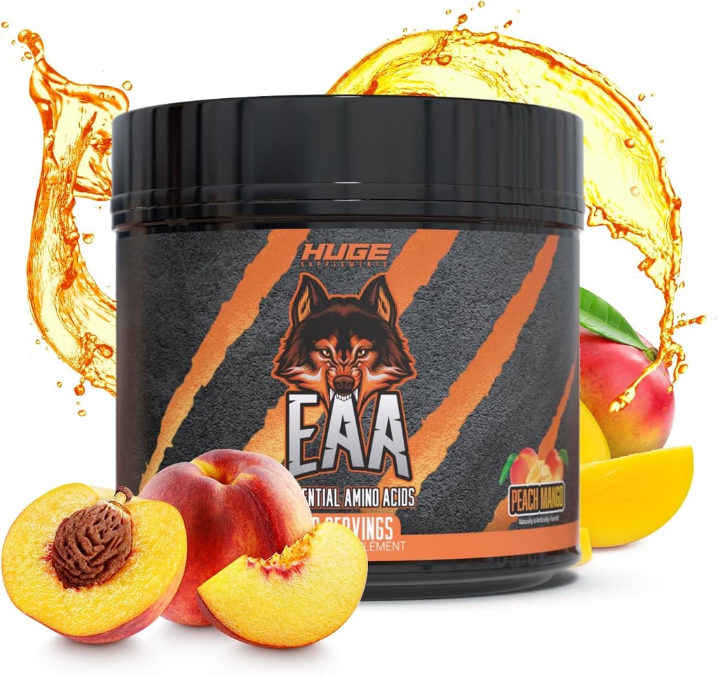 Amplia EAA Suplemento, Powder esencial de aminoácidos de alta dosis, 12.8g EAAs & 8g BCAAs Por Servir, Crecimiento muscular, Recuperación &amp; Rendimiento (Peach Mango)