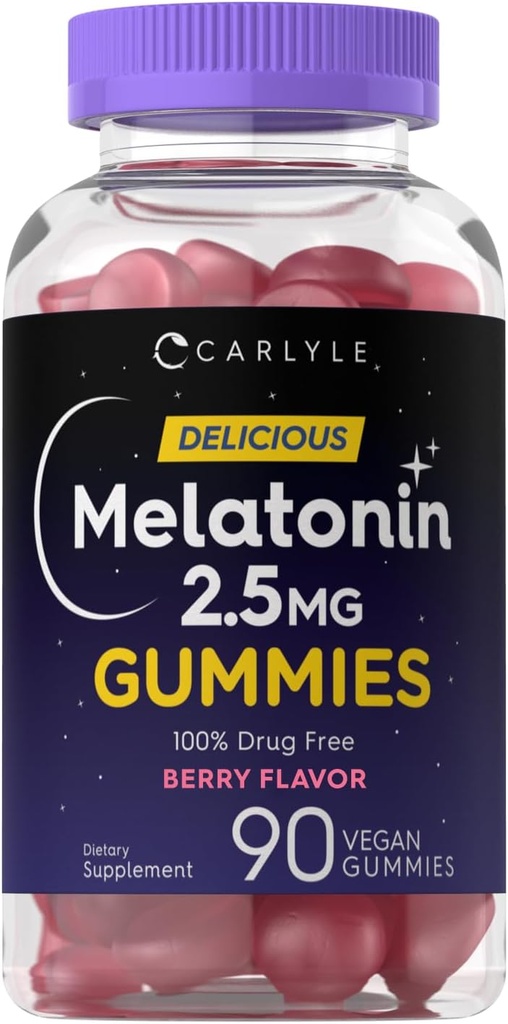 Carlyle Melatonin 2.5 mg Gummies Silencio 90 Conde ← Berry Flavor Gummy Suplemento Silencio Vegan, No GMO, Gluten Free