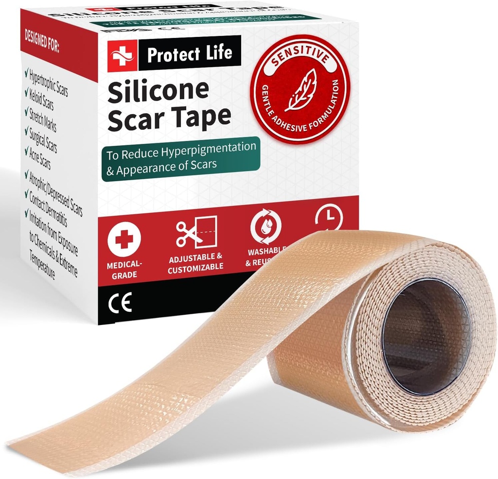 Protect Life Silicone Scar Sheets 1.6" x 118" Roll-3M - Medical Grade Scar Tape for Keloid Bump Removal - Reusable Silicone Tape Scar Removal Strips, Patches for Surgical Scars, C Section