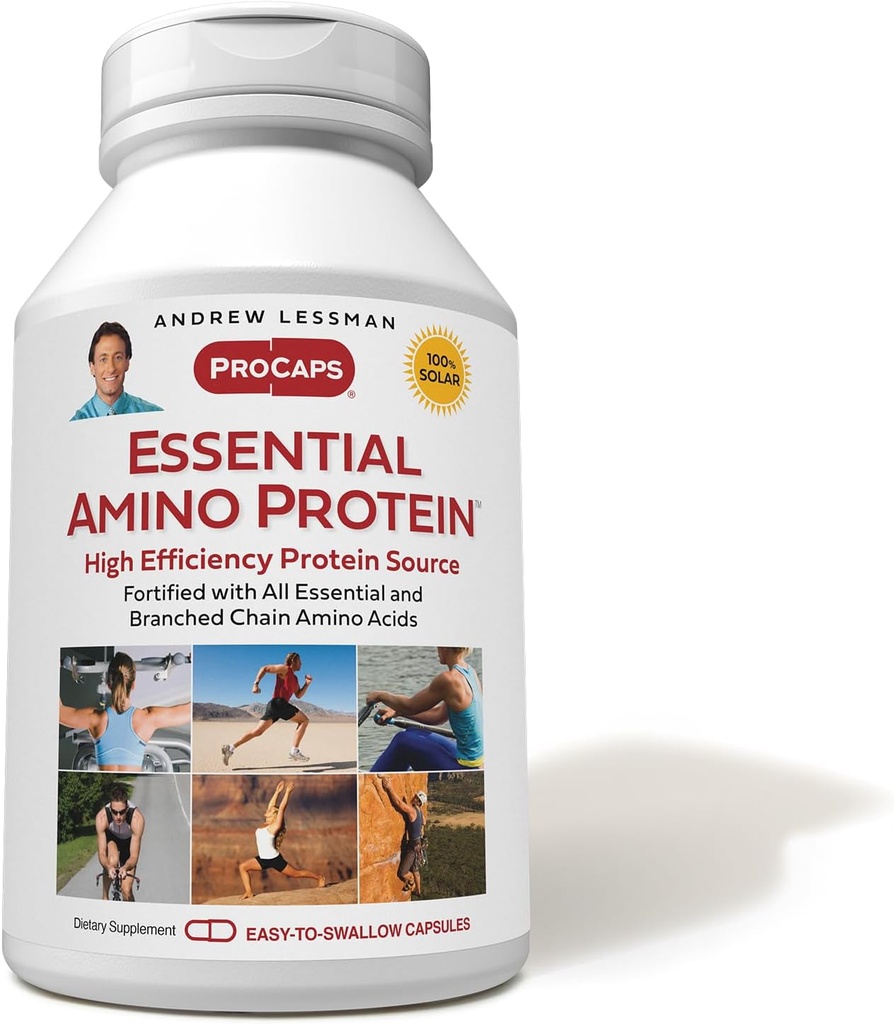 ANDREW LESSMAN Essential Amino Protein 180 Capsules - A Highly Bioavailable Protein Source with Essential and Branched Chain Amino Acids. Apoya la estructura y función de los órganos clave y los tejidos.