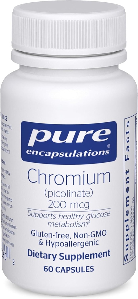 Pure Encapsulations Chromium (Picolinate) 200 mcg Silencioso Suplemento hipoalergénico para Lipid saludable y metabolismo carbohidrato Apoyo*  60 Capsules