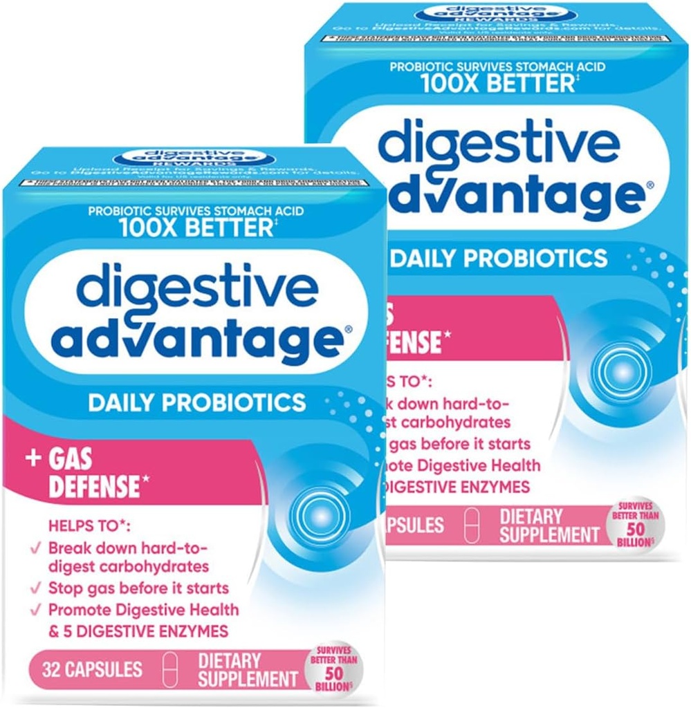 Ventajas Digestivas Fast Acting Enzymes + Daily Probiotic Prevent Gas " Break Down Food Particles 32 Count Capsules (2 Pack)