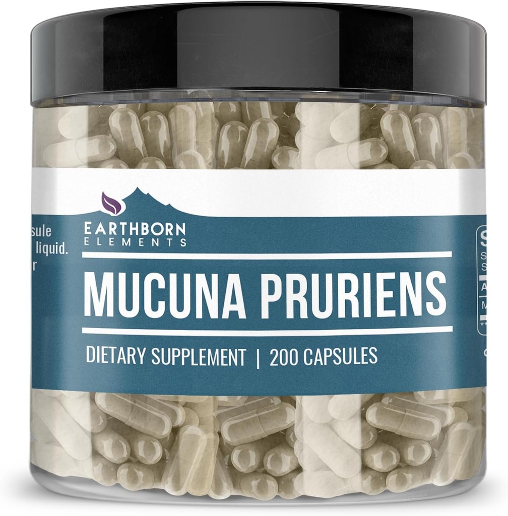 Elementos terrestres Mucuna Pruriens Extracto, 200 capsules, sin aditivos o artillerías