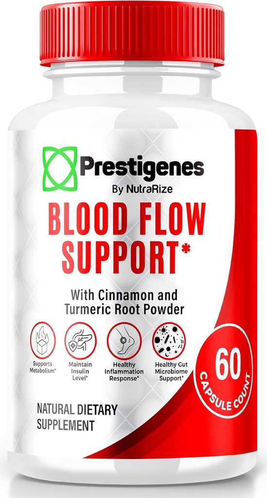 Prestigenes Blood Flow Suppport, Prestigenes to Fuel Your Bloodstream with The Power of Nature's Nutrients, Advanced Formula for General Health, All Natural Prestigenes Reviews (60 cápsulas)