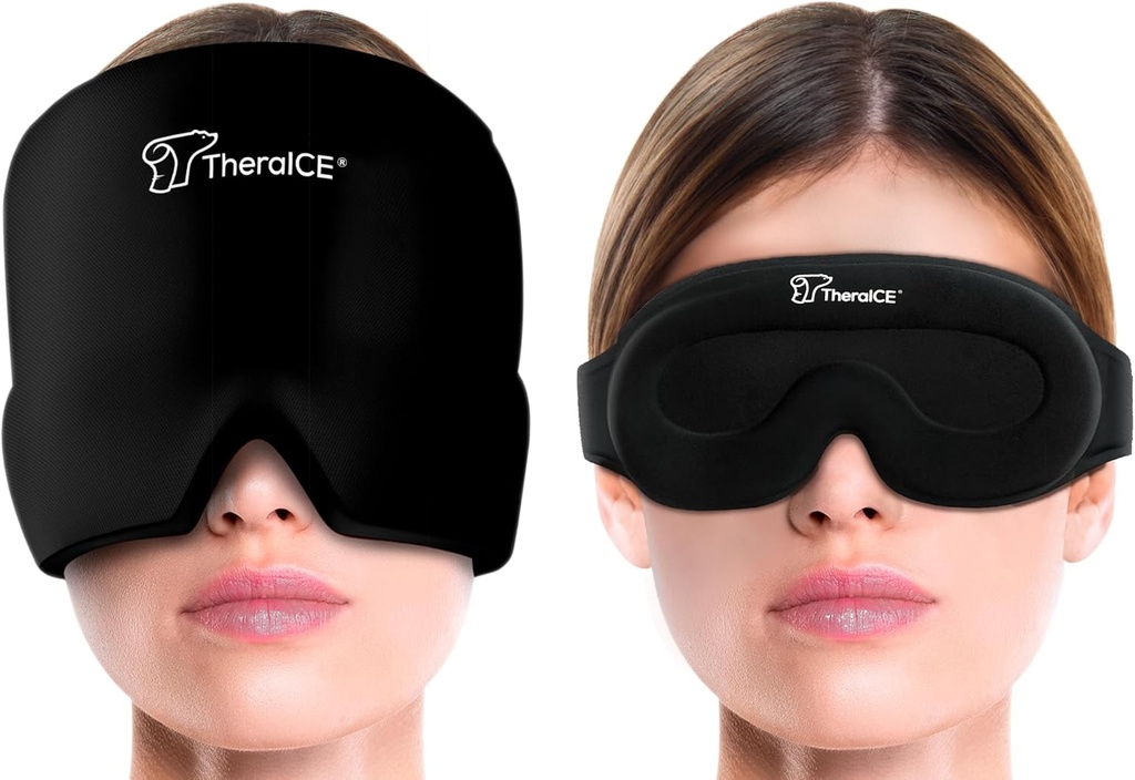 TeraICE Migraine Headache Relief Cap, Sombrero de Terapia Caliente, Migraine Relief Cap, Cool Gel Head Wrap, Headache Cap Ice Pack Mask + TheraICE Cooling Gel Relief Sleep Mask