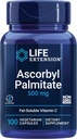 Extensión de la vida Ascorbyl Palmitate 500mg – Fat-Soluble Vitamin C Suplemento para el soporte y la longevidad inmunes – Water-Soluble Gluten-Free, Non-GMO, Vegetarian – 100 cápsulas