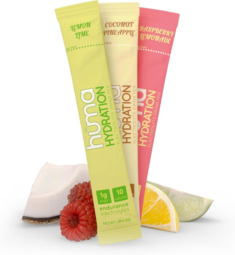 HUMA CHIA Hydration Drink Mix, Variedad 15 Packets, 3 Flavors - Baja Calorie, High Electrolyte Powder para Deportes &amp; Ejercicio - 100% Natural, 1g Sugar, 10 Cal