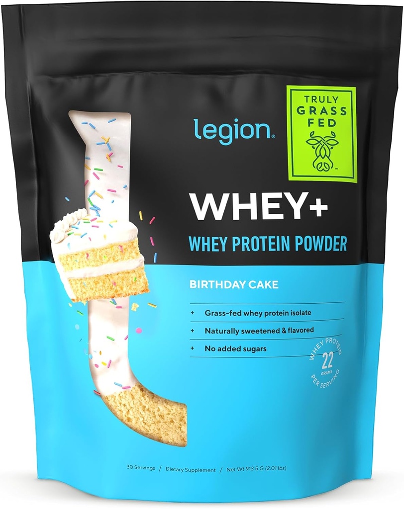 LEGION Whey+ Protein Whey Isolate from Grass Fed Cows - Whey Protein Isolate Powder Low Calorie, Non-GMO, Sugar Free, Lactose and Gluten Free, All Natural Protein Powder for Men &amp; Women, 30 Servings