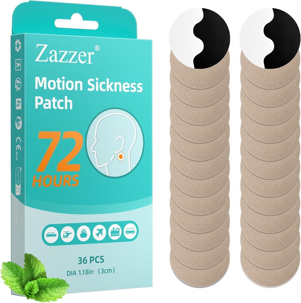 Biykog Motion Sickness Patches, Sea Sickness Patch for Car and Boat Rides, Cruise and Airplane Viajes-para Adultos y Niños (36 Cuenta)