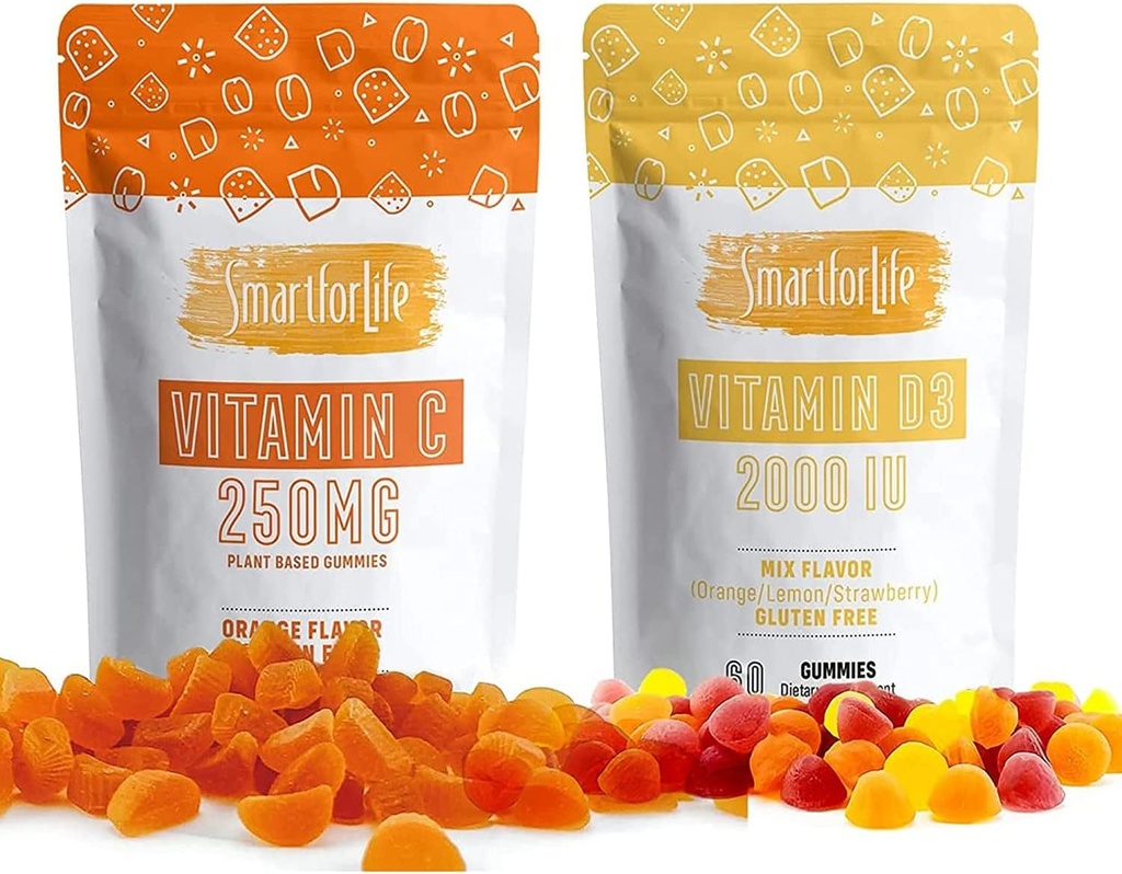 Inteligente para la Vida Vitamina D 3 Acoplado con Gummies de vitamina C para la familia entera