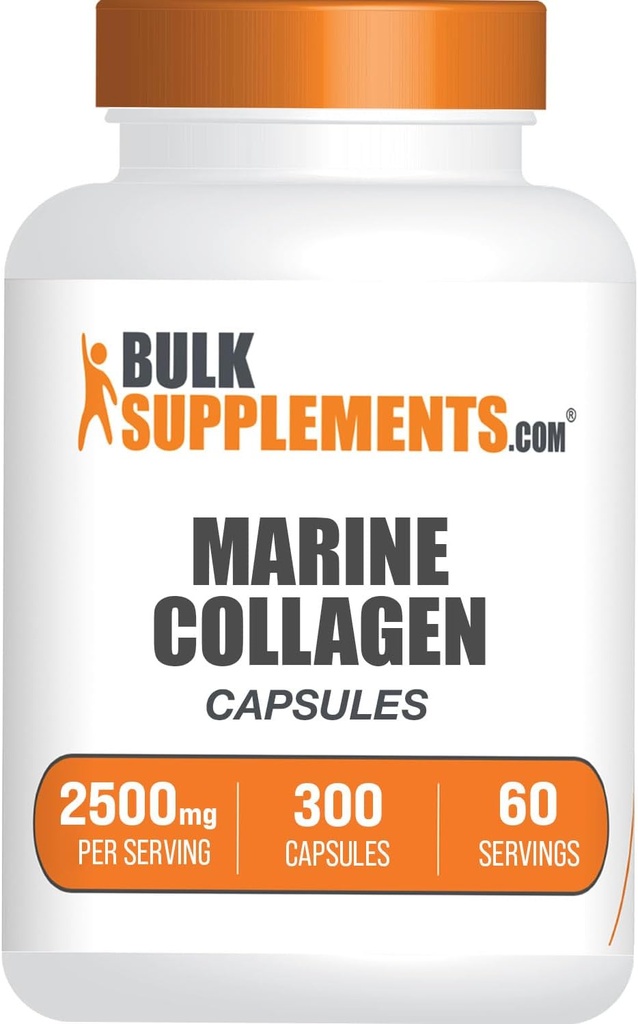 BulkSupplements.com Marine Collagen Capsules - Fish Collagen Supplement, Collagen for Women &amp; Hombre - Hydrolyzed Collagen, Gluten Free, 5 cápsulas por Serving, 300 cápsulas (Pack of 1)