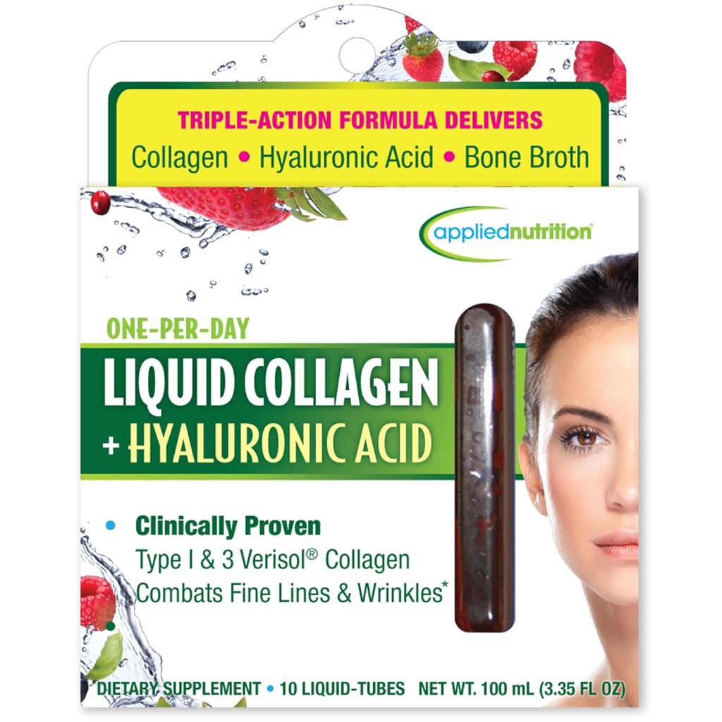 Nutrición aplicada Collagen líquido + ácido hialurónico - 10 tubos líquidos - Esquí & Restauración de uñas - sabor de baya mixta - 10 piezas
