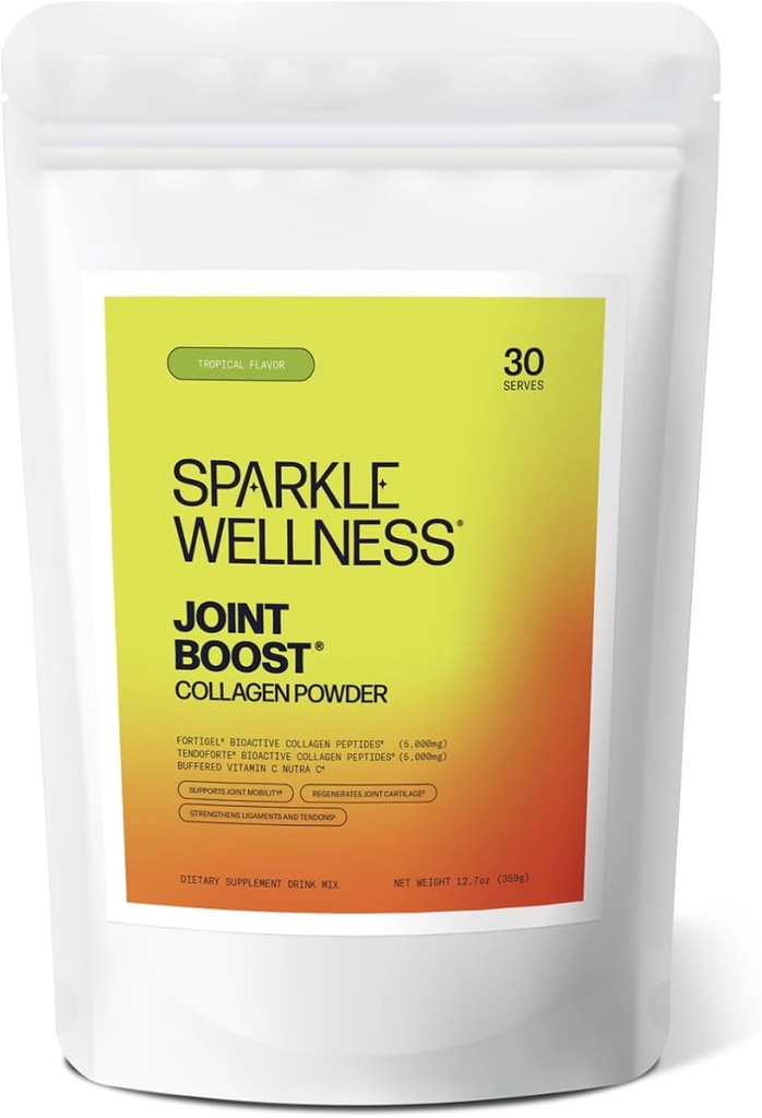 Sparkle Wellness FORTIGEL " TENDOFORTE Collagen Peptides ¦ Collagen Powder with Calcium Ascorbate Vitamin C to Support Joint Mobility, Tendon " Ligament Health ¦ Joint Boost (Tropical) [30-Serves]