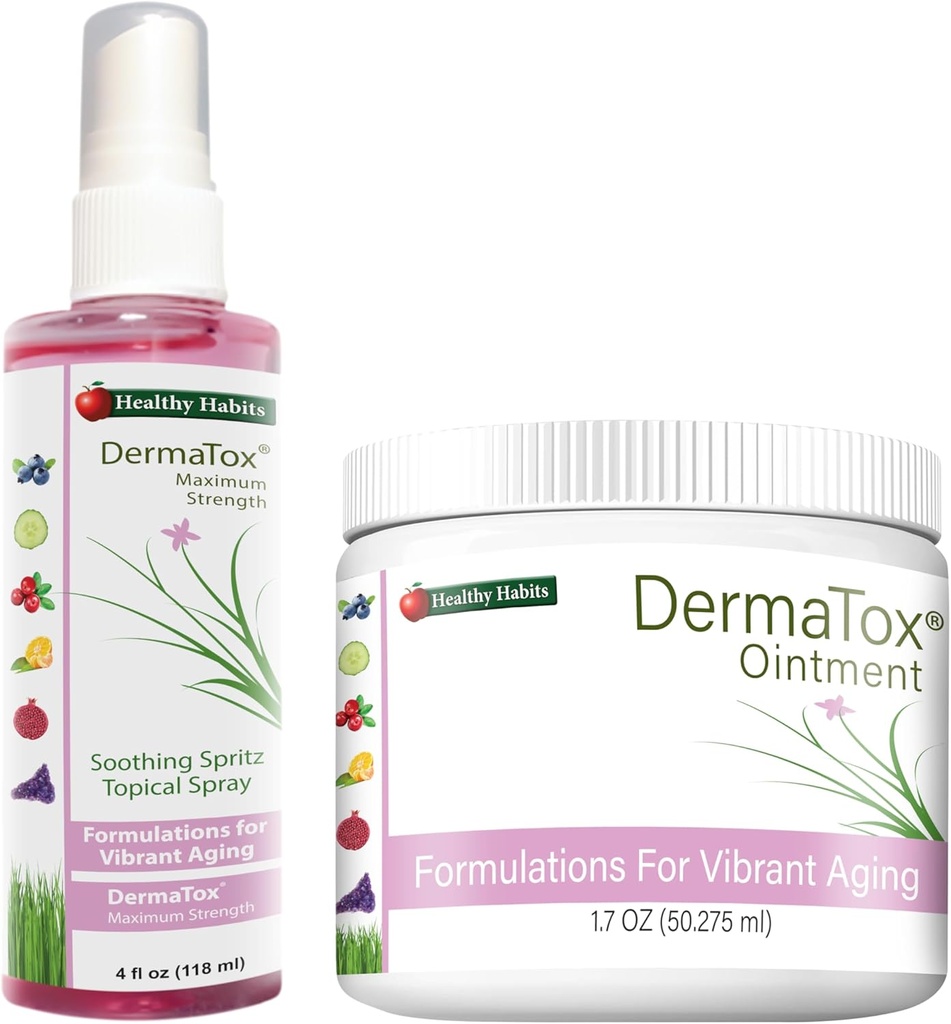 Habits saludables DermaTox Bundle - 4oz Topical Spray y 1.7oz Ungüento - Todo Natural, Todo Propósito, Seguro y Eficaz Nourishment