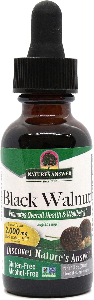 Respuesta de la naturaleza Black Walnut Green Hull Extract 1oz - Sin alcohol, sin gluten, Kosher - Black Walnut, Wormwood Black Walnut Clove Parasite Cleanse - Detox &amp; Liver Support, Digestive Cleanser