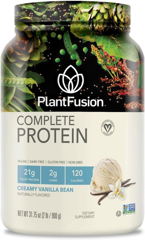 PlantFusion Complete Vegan Protein Powder - Planta Basada Polvo Proteína Con BCAAs, Enzimas Digestivos y Pea Protein - Keto, Gluten Gratis, Soy Gratis, No Airey, No Sugar, No GMO - Vanilla Bean 2 lb