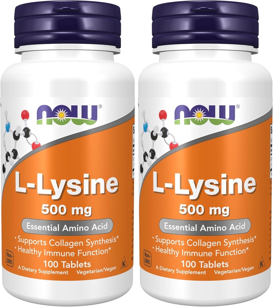 AHORA Suplementos, L-Lysine (L-L-Lysine Hydrochloride) 500 mg, Amino Acid, 100 Conde(Pack of 2)