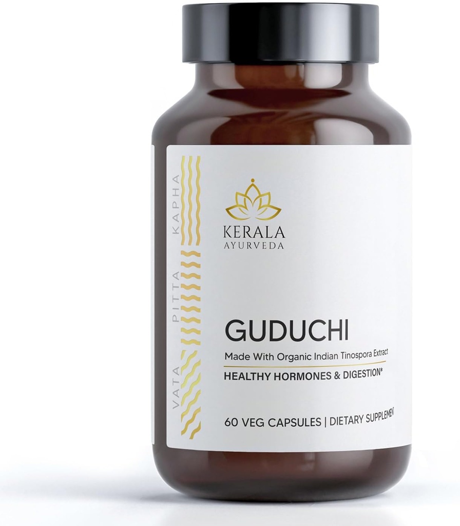 Kerala Ayurveda Guduchi Herbal Capsules ← Herbal Suplemento para la Función y la Salud del Sistema Inmune Apoyo a la Defensa Celular Silencioso natural para la salud general y bienestar - 60 Cuenta