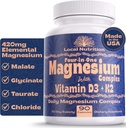 Complejo de magnesio 4-en-1 420 mg con vitamina D3 K2 - Suplemento de magnesio Premium con malte de magnesio, bisglycinate (Glycinate), Taurate y Chloride - 90 cápsulas hechos en los EE.UU.