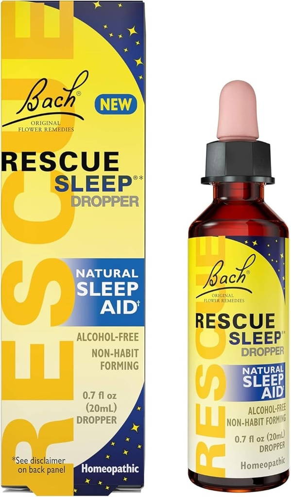 Bach RESCUE SLEEP Dropper 20mL, Natural Sleep Aid, Homeopathic Flower Essence, Libre de Melatonina, Azúcar, " Gluten, Family-Friendly, Non-alcohol Formula