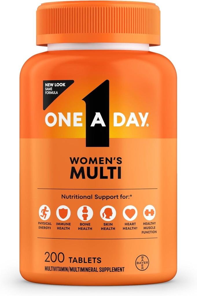 Un día Multivitamínico para Mujeres- Vitaminas diarias para Mujer con Biotina, Calcio, Ácido Fólico, Hierro y Zinc, Vitaminas completas para Mujeres, 200 Ct (Paquete Mayo Vary)
