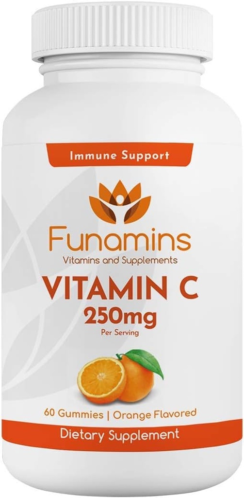 Vitamina C Gummies, 250 mg por Serving, 60 Conde, Vegan, Antioxidante, Apoyo Inmunitario, Musculo, Juntas; para Adultos Infantiles; Sabor Naranja