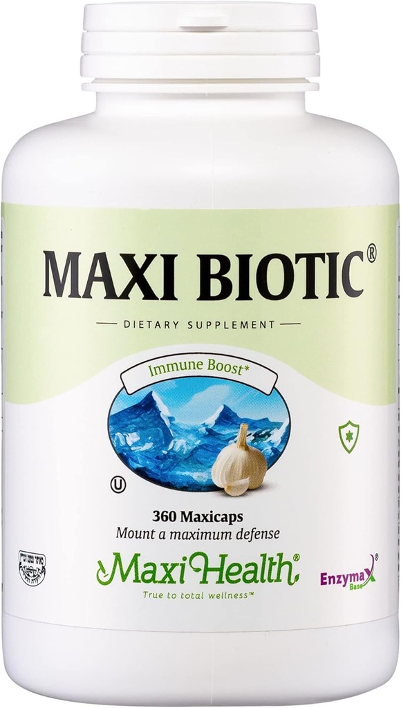 Maxi Health - Maxi Biotic Aged Extract Capsules (360 Conde) Silencioso suplemento de ajo Kyolic con espirulina, echinacea, orégano y enzymax - Natural Antioxidante - Wellness Support