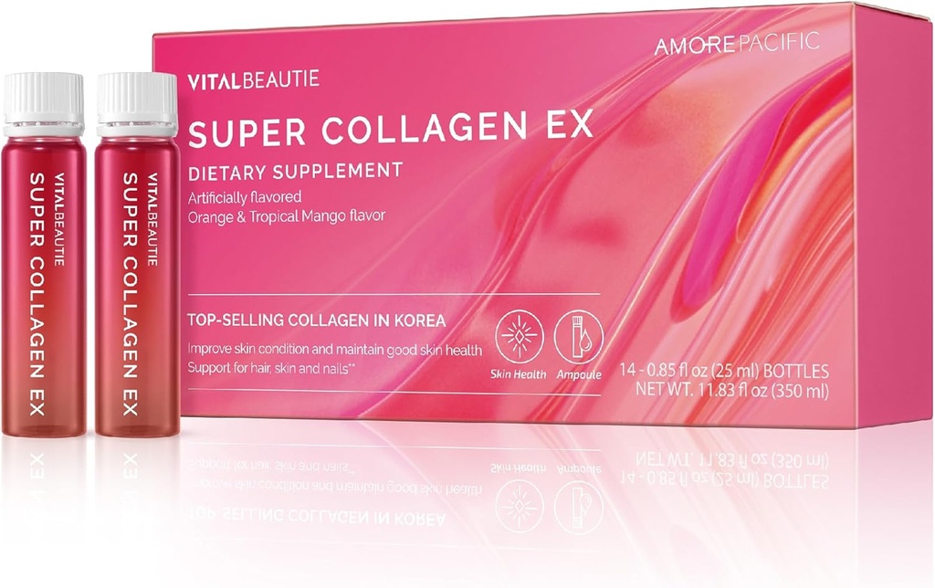 VITALBEAUTIE Super Collagen EX (Liquid Marine Collagen) Containing Biotin, Vitamin C, Hyaluronic Acid, L-Glutathione by AMOREPACIFIC Korean Skincare - 14 Servings
