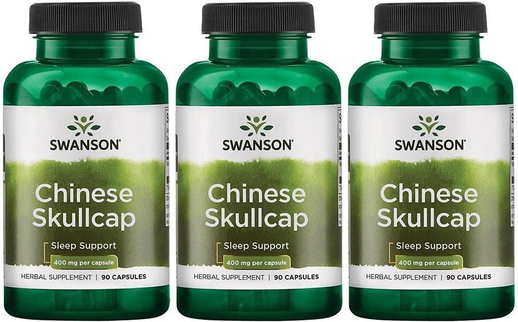 Swanson Chino Skullcap - Suplemento Herbal Promoción Relajación ' Pulido' Apoyo al sueño - Fórmula Flavonoide Ayuda Soothe Nerves - (90 cápsulas, 400 mg cada uno) 3 Pack