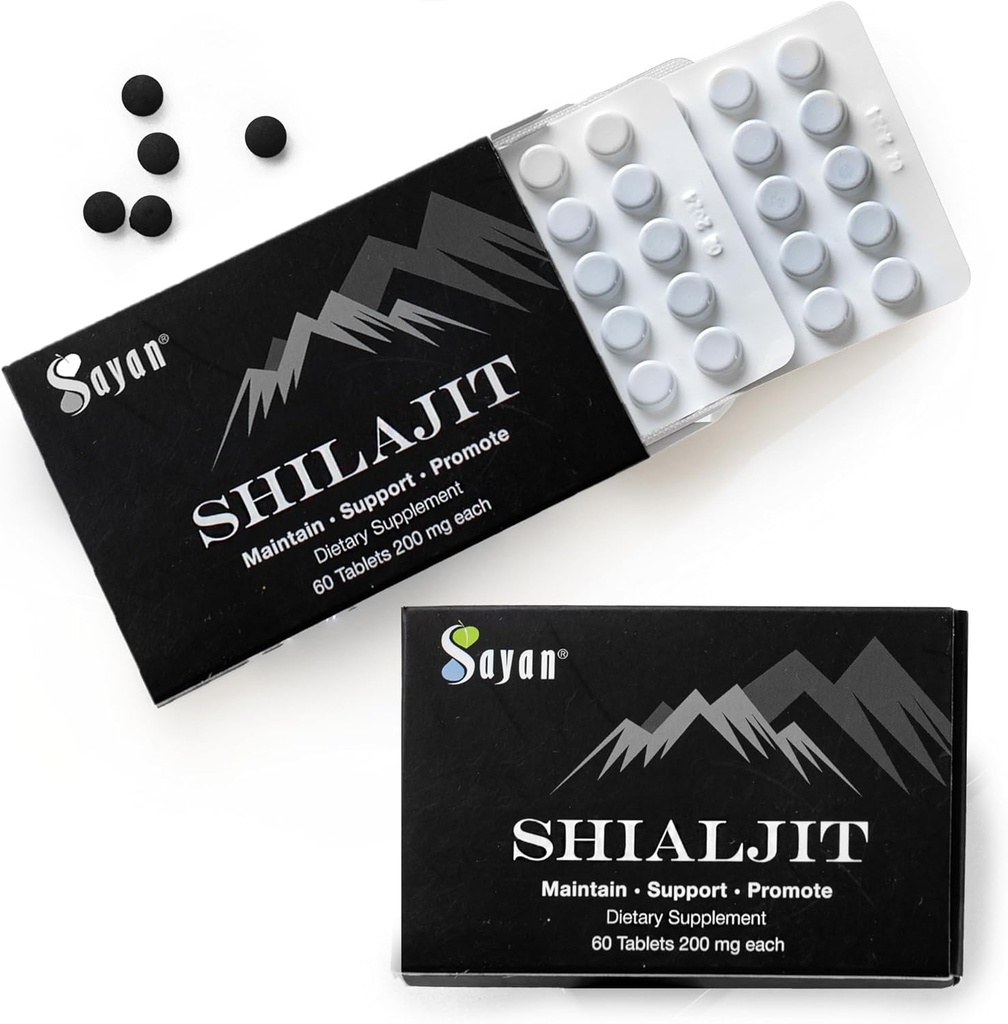 Sayan 100% puros cuadros Shilajit, 24.000 mg Suplemento de alta potencia, más eficaz que el resina " cápsulas, 85+ Minerales de rastros provenientes de 10.000ft Lab-Tested for Purity. 120 Tablets, 2-4 Month Supply