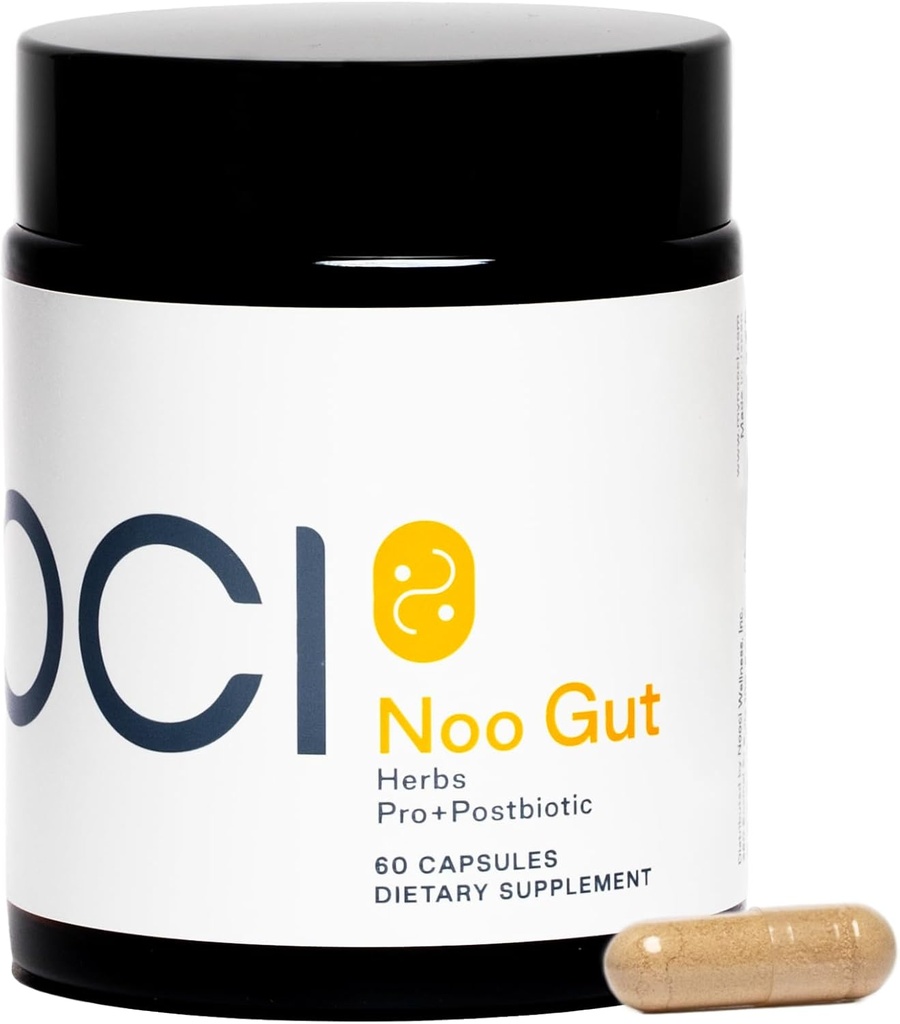NOO Gut, Gut & Skin: Herbs, Probiótico, Postbiótico, 3-en-1 Fórmula para la salud de Gut, Bloat Support, Regular Bowel Movements, Glowing Skin, 60 cápsulas Vegan