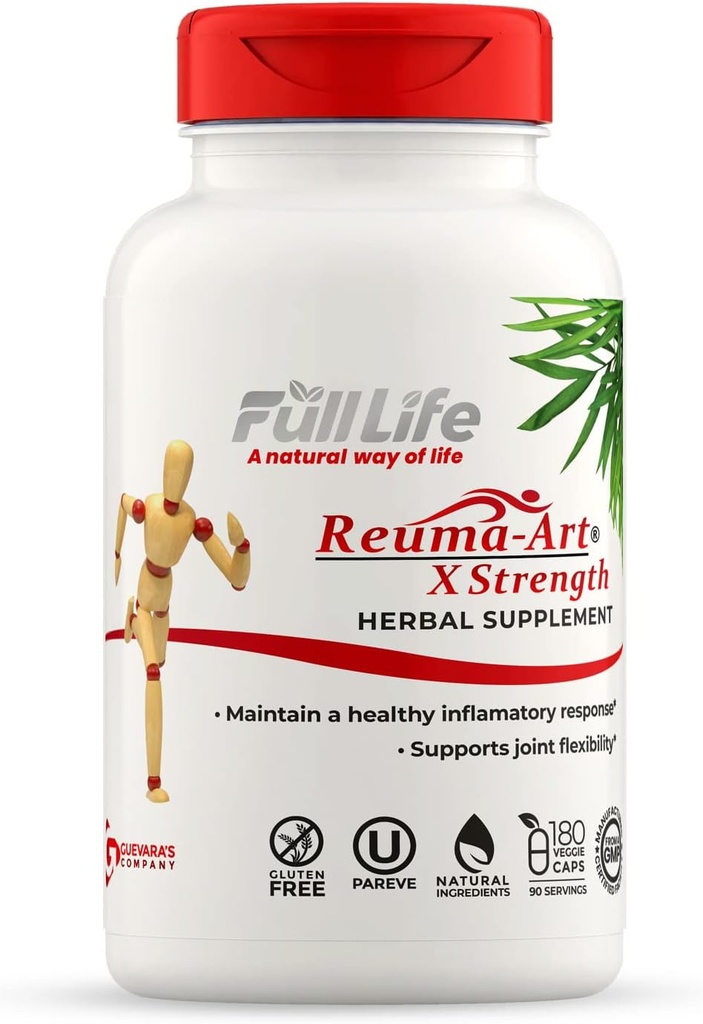 Full Life Reuma-Art X Strength – 400 mg Suplementos herbales - Soporta flexibilidad conjunta – 180 cápsulas vegetales