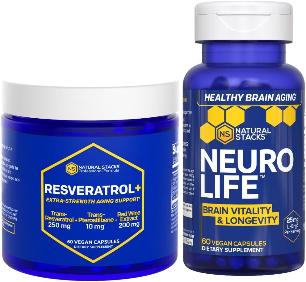 NATURAL STACKS NeuroLife &amp; Resveratrol Supplement Bundle - Supports Longevity & Brain Aging* - 120 Total Capsules