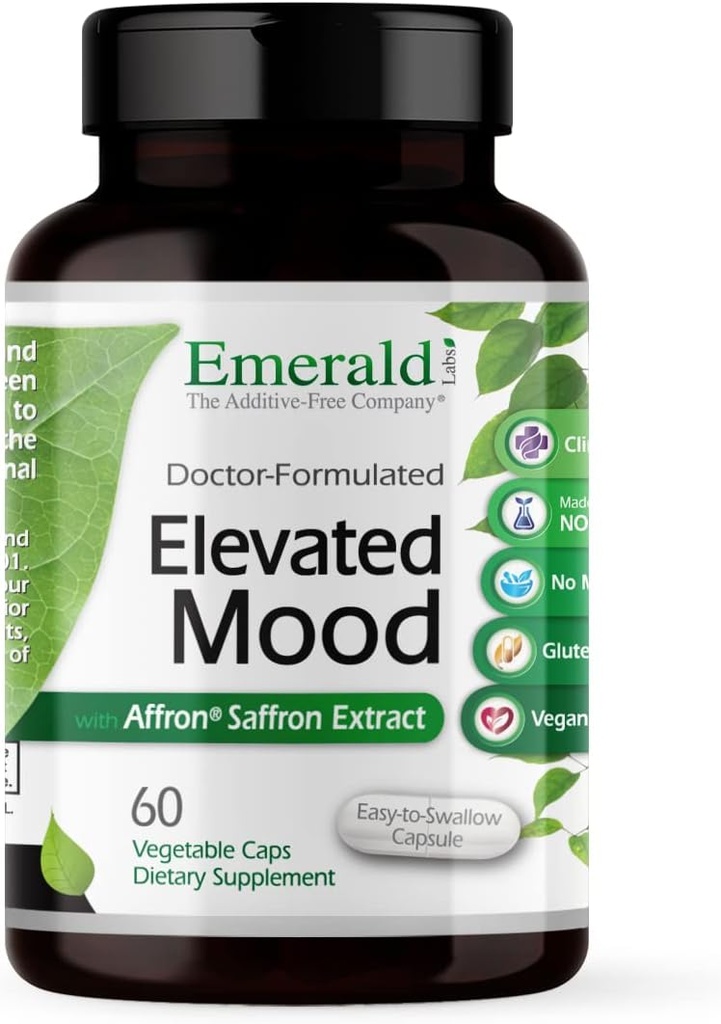 Laboratorios Esmeralda Elevated Mood - Stress Management Suplemento con Sensoril Ashwagandha Extracto " Affron Saffron Extract - 60 cápsulas vegetales (30-Day Supply)