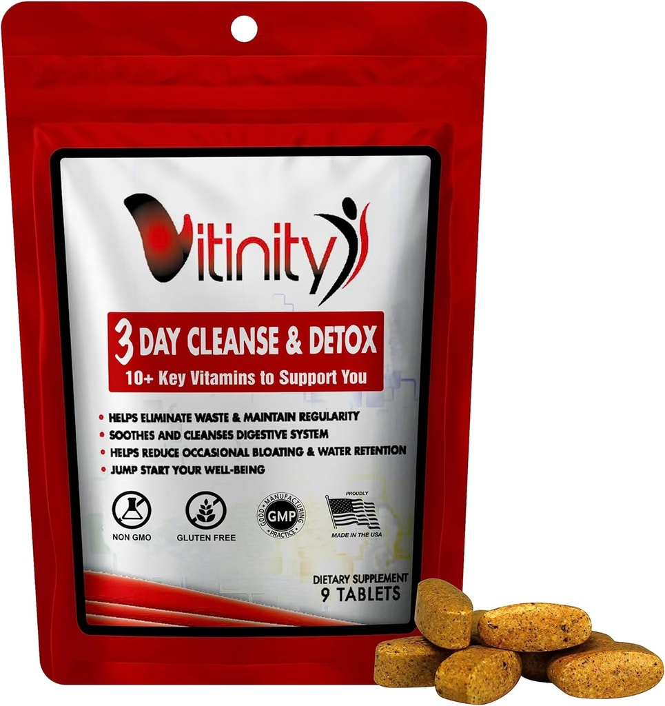VITINITY 3 Day Detox - Natural Whole Body Detox Pills - Colon Cleanse for Digestive Health - Herbal Supplement for Weight, Bloating, &amp; Constipation Relief - Apple Cider Vinegar &amp; Cayenne Pepper (1)