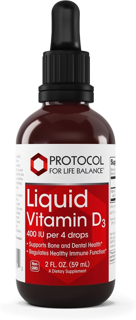 PROTOCOL FOR LIFE BALANCE - Liquid Vitamin D-3 - Supports Calcium Absorption, Bone and Dental Health, and Immune Function in Easy to Administer Drops - 2 Fl oz (60 mL)
