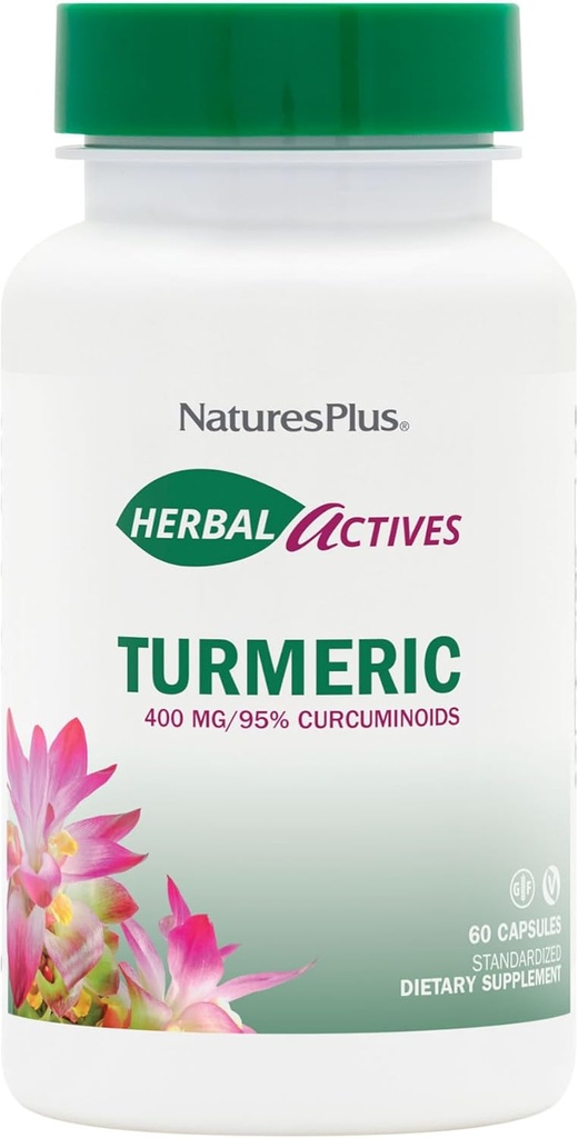 Natures Plus Herbal Actives Turmeric - 400 mg, 95% Curcumin, 60 Vegan Capsules - Vegetariano, libre de gluten - 60 Servings