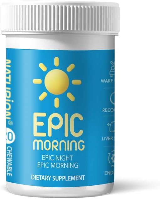 Epic Morning - Liver Detox &amp; Repair Supplement with DHM, Milk Thistle, Vitamin C, B1, B2 & Pomegranate - Natural Pomegranate & Peach Flavor - 20 Chewable Tablets for Liver Support &amp; Morning Recovery