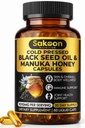 Black Seed Oil Capsules - Con New Zealand Manuka Honey, Cold Pressed Turkish Nigella Sativa Oil, 2% Thymoquinone, Immune &amp; Digestive Support, Made in USA, 60 Cuenta, 1010 mg por servir
