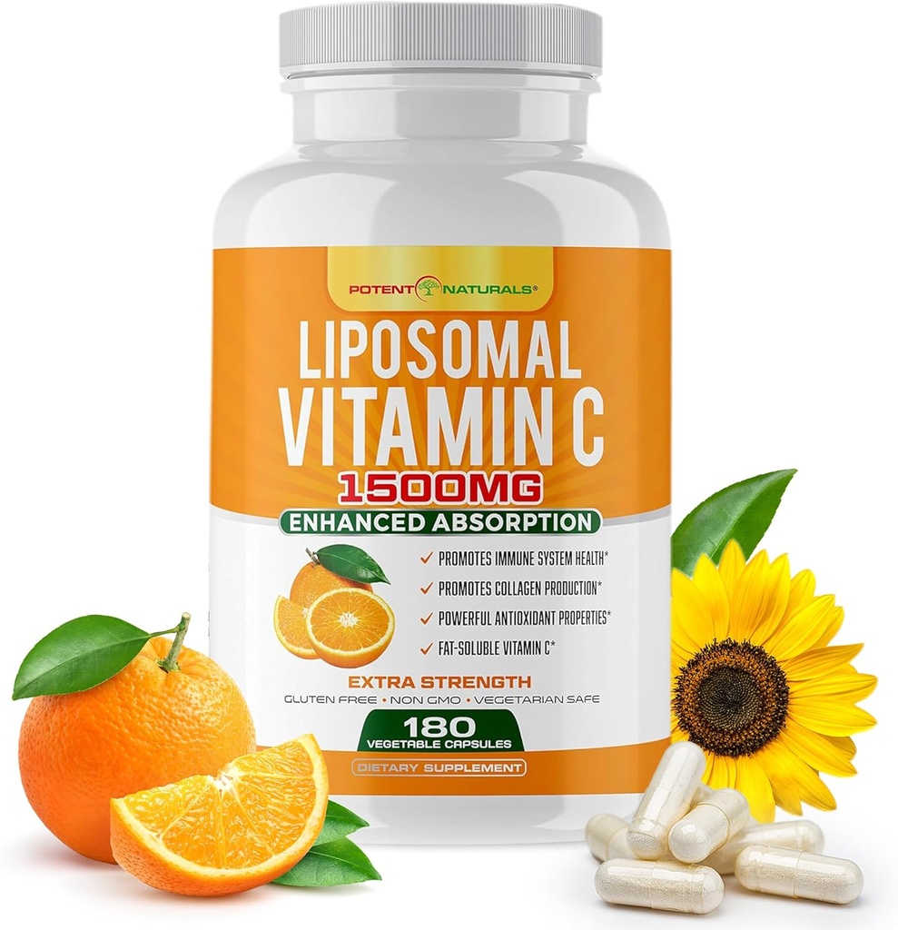 Vitamina Liposomal C 1500mg, Suplemento de vitamina C - Ácido ascórbico de alta absorción - Suplemento de inmunosuporte " Ayuda a la producción de colágeno- 180 cápsulas