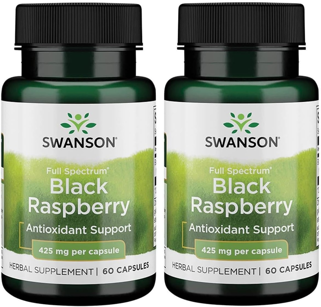 Swanson Black Raspberry - Herbal Supplement Promoting Global Wellness Support - Natural Source of Flavonoids & Vitamin C - (60 Capsules, 425 mg Cada uno) (2 Pack)
