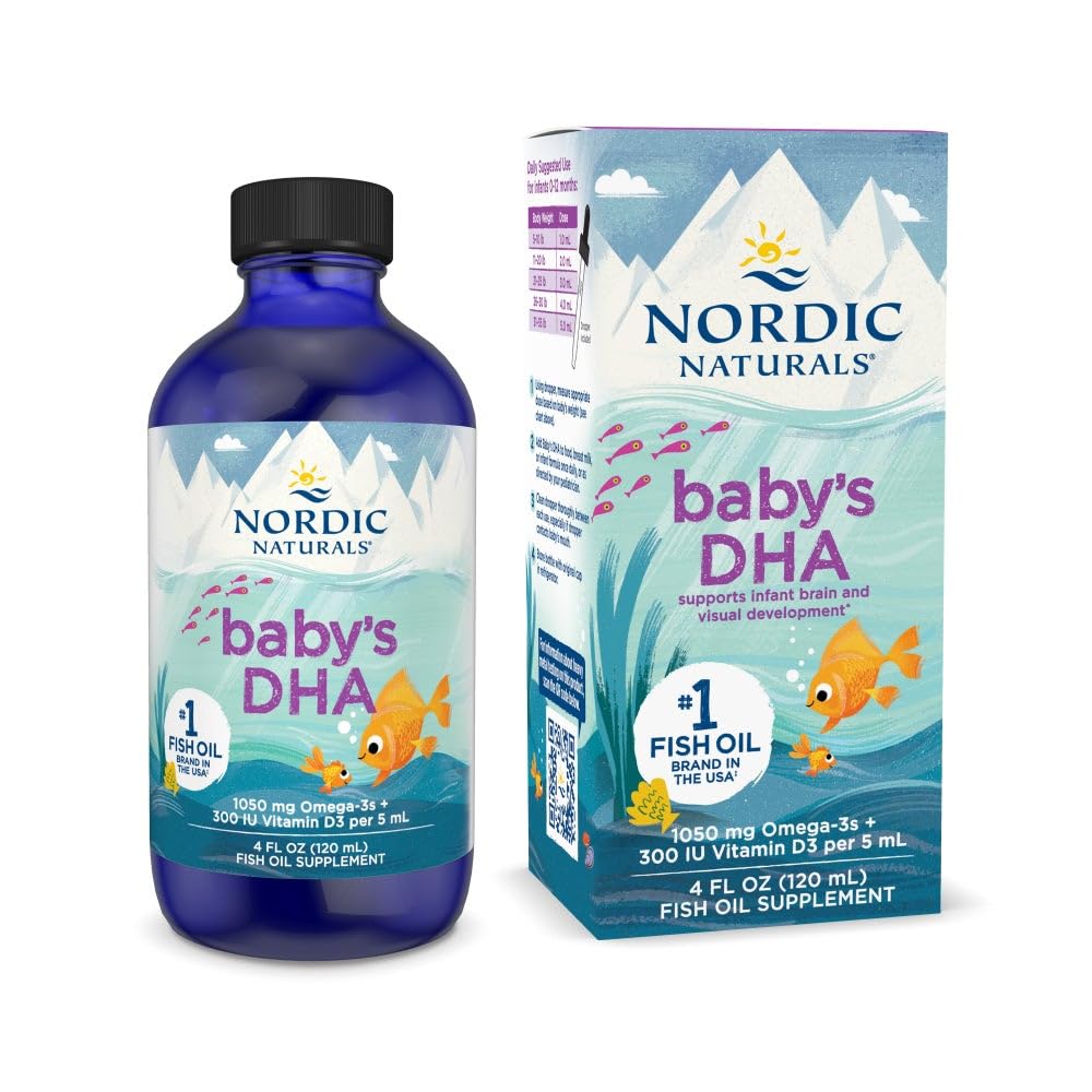 Naturales nórdicos DHA del bebé, desarmado - 4 oz - 1050 mg Omega-3 + 300 UI Vitamina D3 - Apoya el desarrollo del sistema cerebral, visión " nervioso en bebés - no GMO - Serviciones mayo Vary