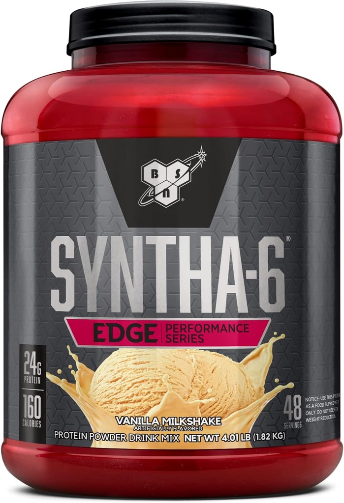 BSN SYNTHA-6 Edge Protein Powder, Vainilla Protein Powder con Hidrolyzed Whey, Micellar Casein, Milk Protein Isolate, Bajo Sugar, 24g Protein, Vainilla Milkshake, 48 Servings
