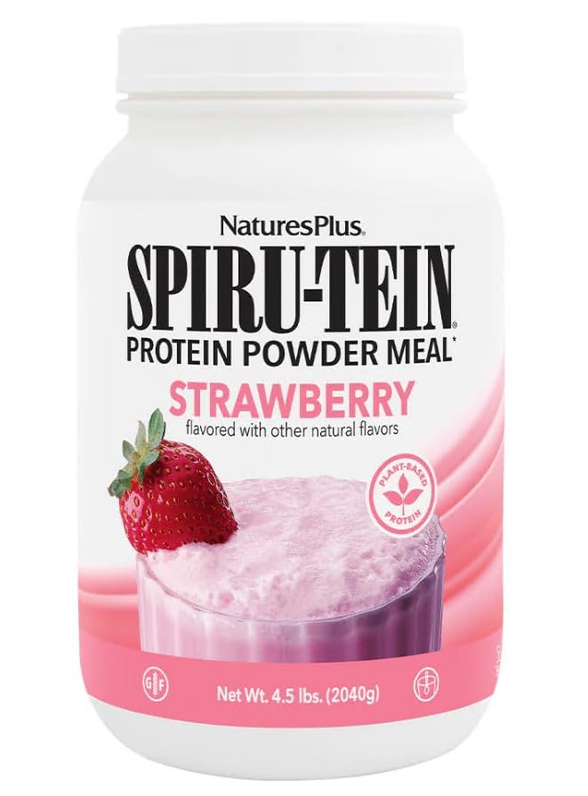 NaturesPlus SPIRU-TEIN, Strawberry - 4.5 lbs - Afeitado de proteínas de base vegetal - No GMO, Vegetariano, Gluten Gratis - 60 Servings