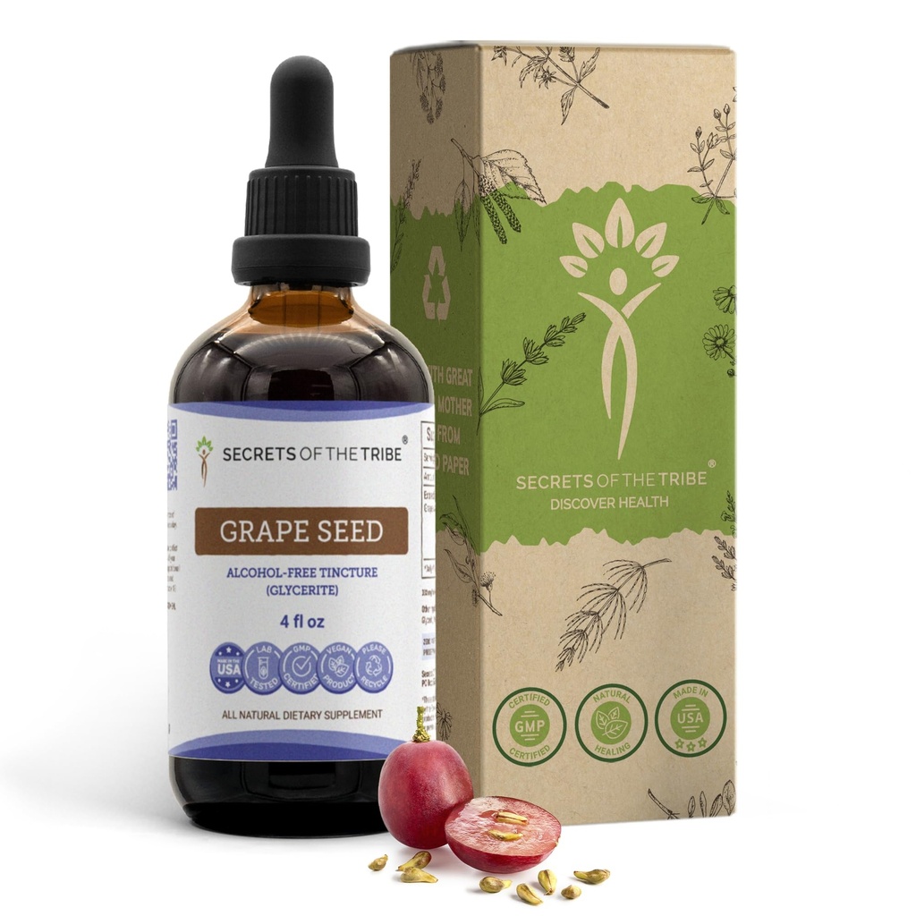 Secrets of the Tribe Grape Seed Tincture Alcohol-Free Extract, Grape (Vitis Vinifera) Dried Seed Tincture Supplement (4 FL OZ)