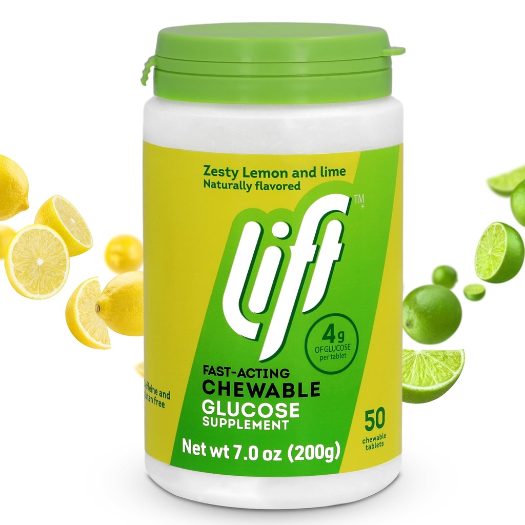 Lift Glucose | Fast-Acting Glucose Chewable Energy Tablets | Lemon & Lime | 50 ct Jar (Pack of 1)