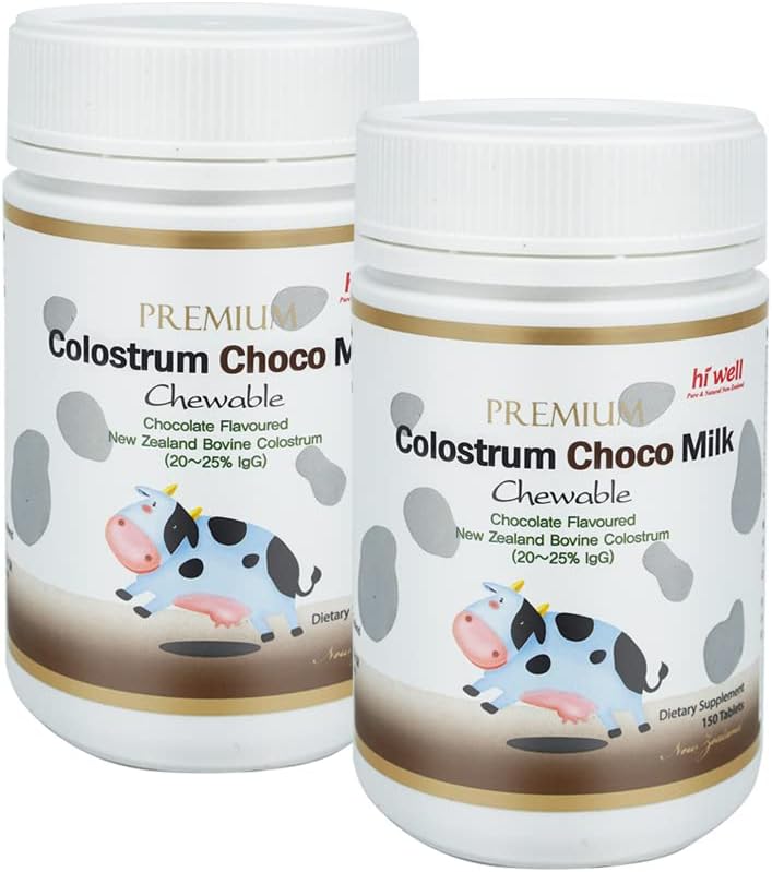 (Pack of 2) Hi Well Premium Grass-Fed Colostrum Choco Milk 150 Tablets Nueva Zelanda Bovine Colostrum