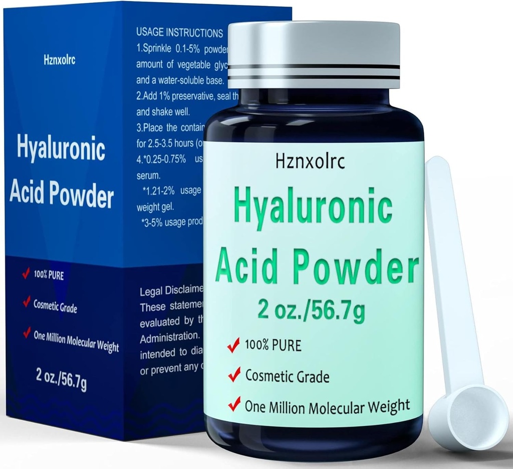 2 oz Hyaluronic Acid Powder, 56.7 Grams, High Molecular Weight, 100% Pure, Premium Hyaluronic Acid Powder for Skin Care, Vegan, Water Soluble